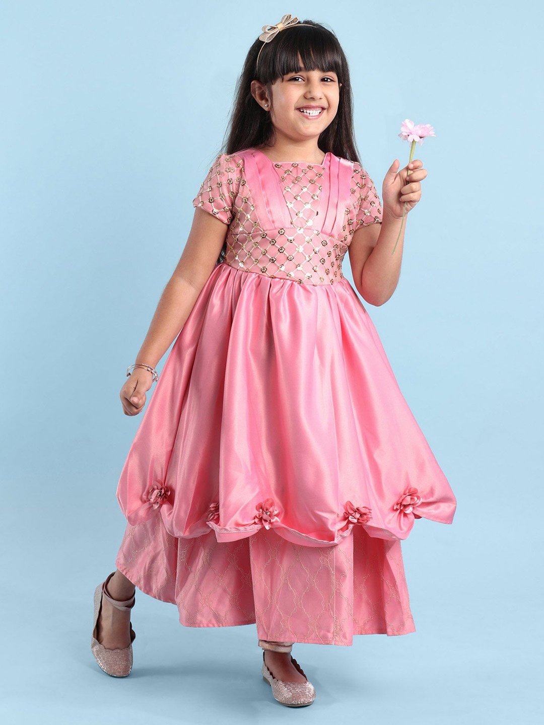 

Mark & Mia Girls Round Neck Peplum Dress, Pink
