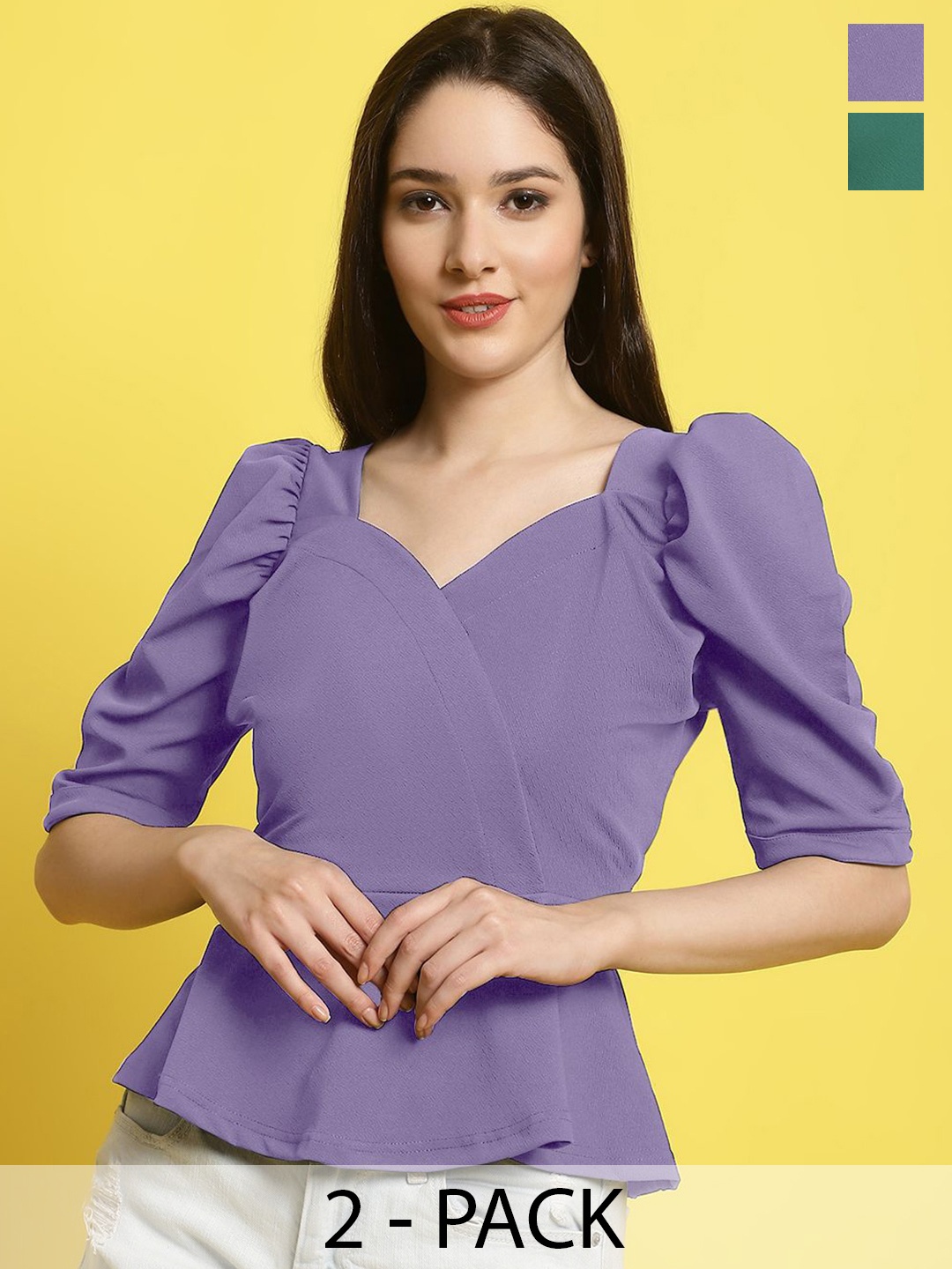 

Metronaut Women Pack Of 2 Sweetheart Neck Crop Top, Violet