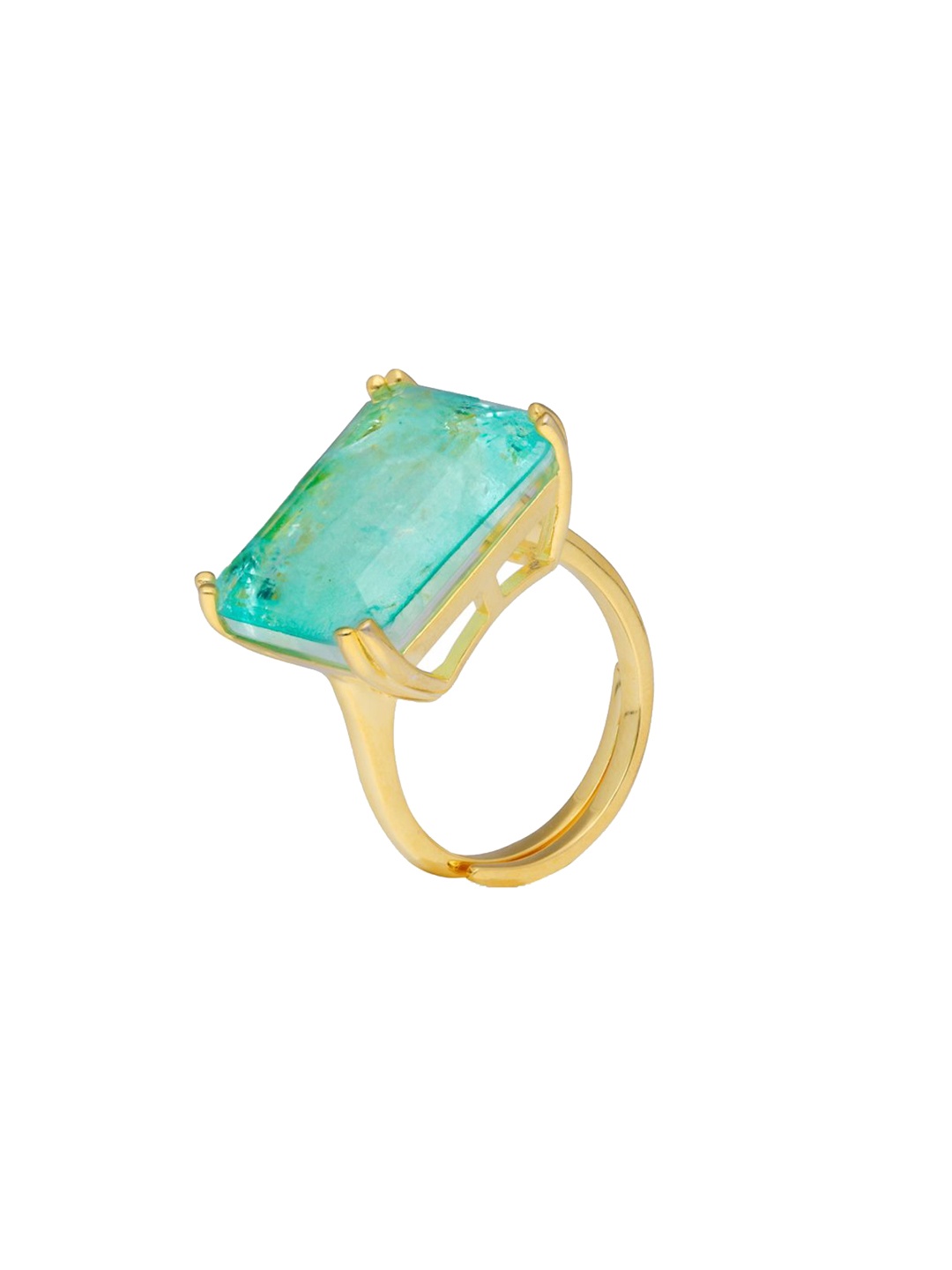 

MISS JO 925 Sterling Silver Gold-Plated Stone-Studded Adjustable Finger Cocktail Ring