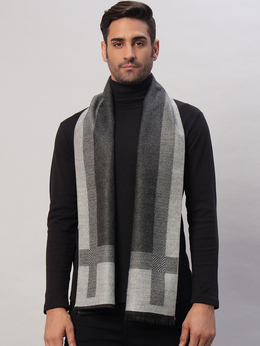 

HANDICRAFT PALACE Men Striped Merino Wool Mufflers, Grey