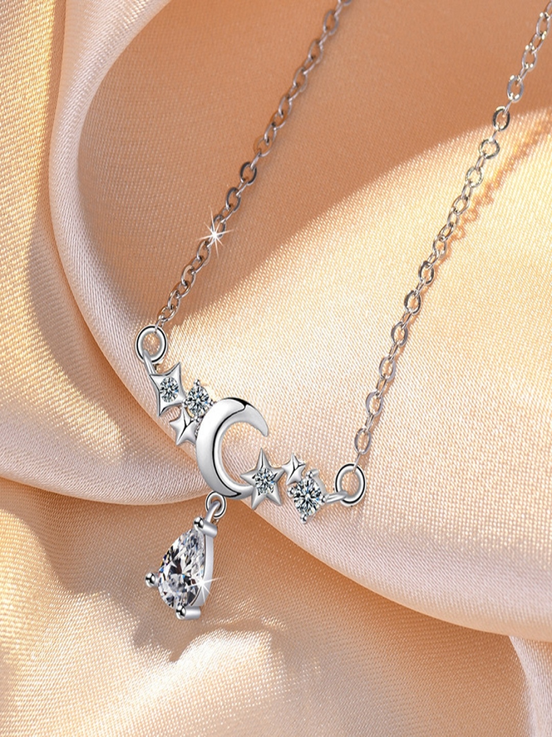 

MYKI Silver-Plated Stainless Steel Diamond Moon Contemporary Pendant