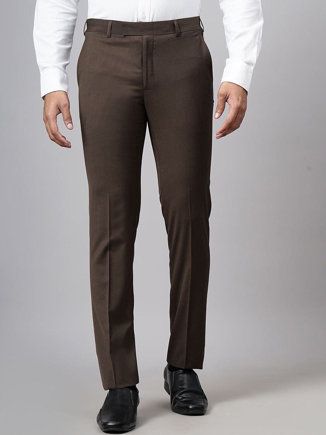 

METAL Men Slim Fit Mid-Rise Formal Trousers, Brown