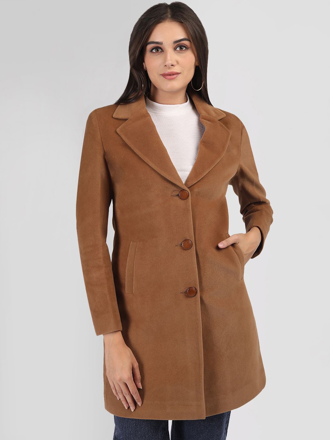 

PROTEX Women Single Breasted Overcoats, Tan