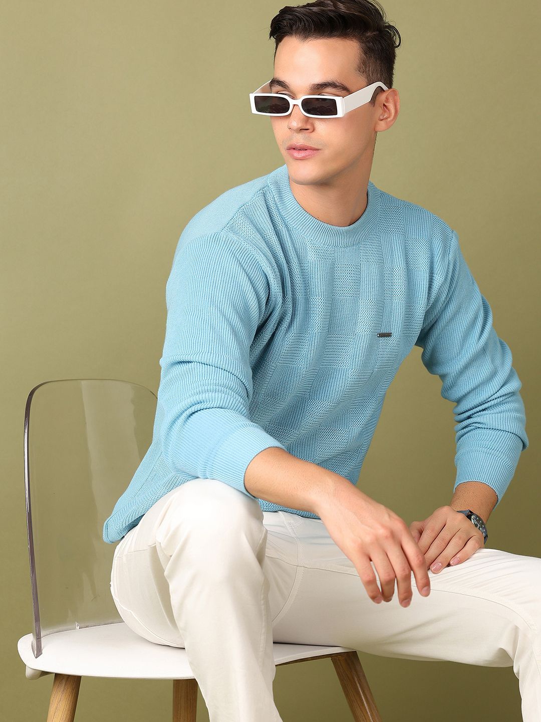 

V-Mart Men Self Design Cotton Pullover, Sea green