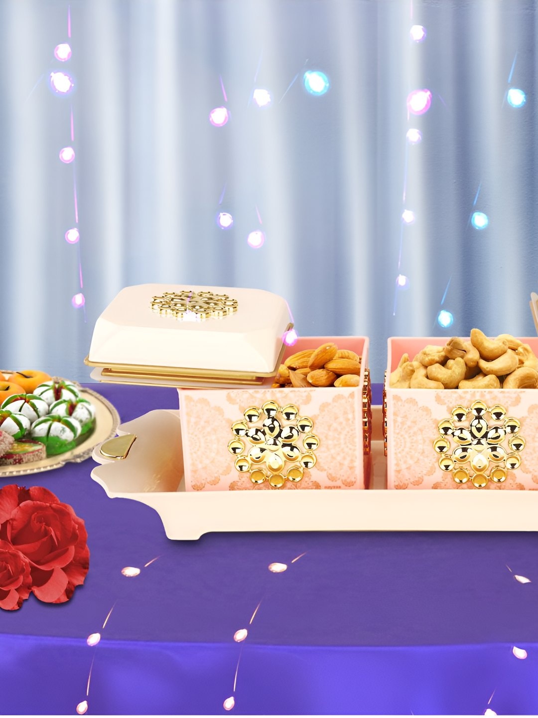 

Nayasa Florentine Set of 2 Pink Plastic Dry Fruit Containers with Tray
