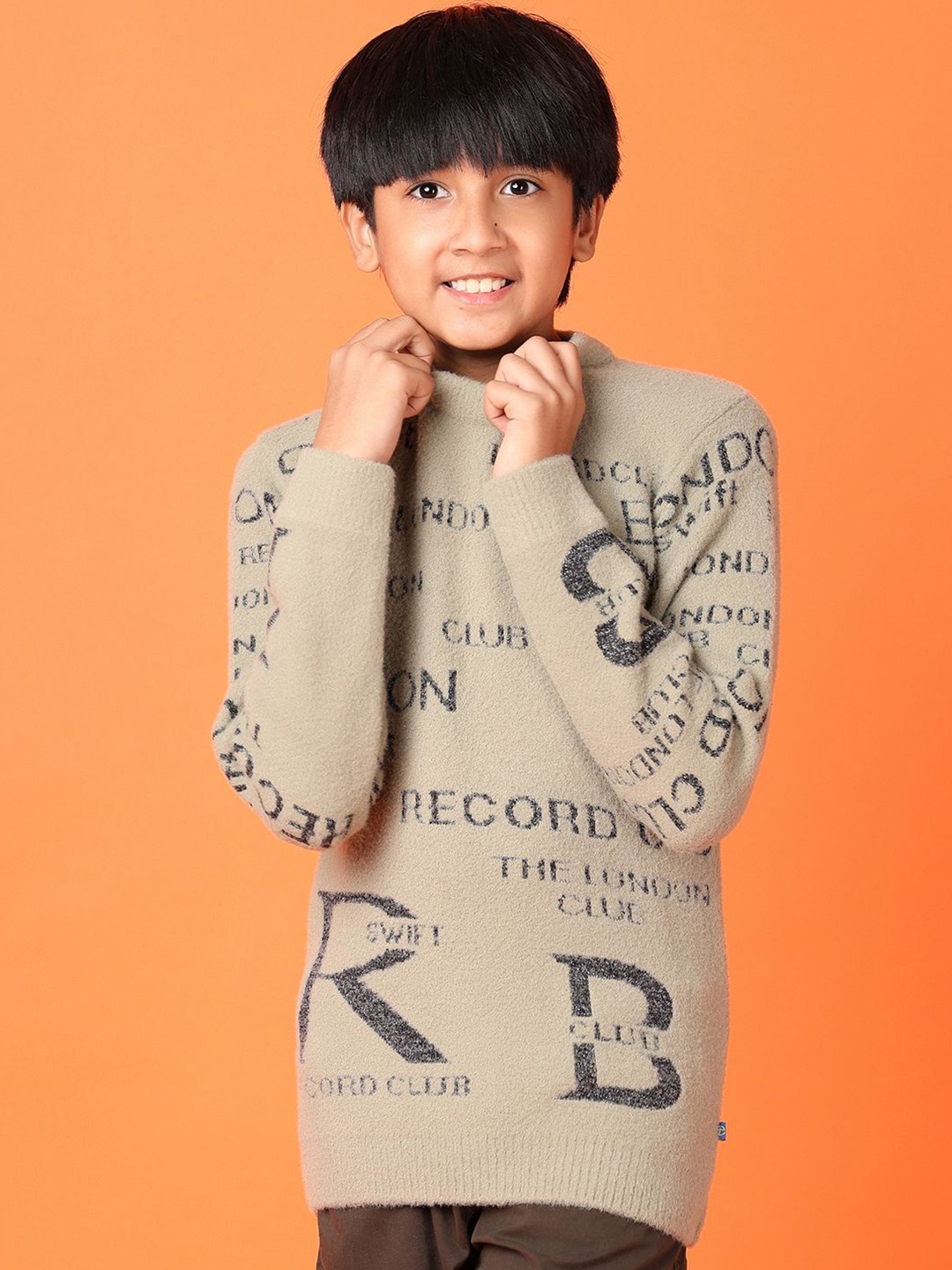 

V-Mart Boys Typography Printed Round Neck Pullover Sweater, Beige