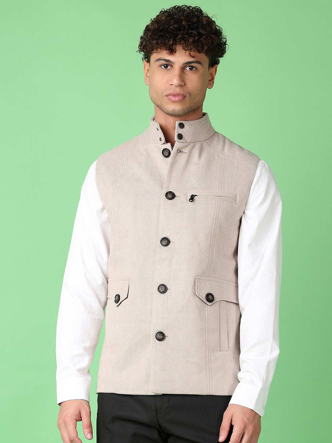 

V-Mart Woven Cotton Nehru Jacket, Beige