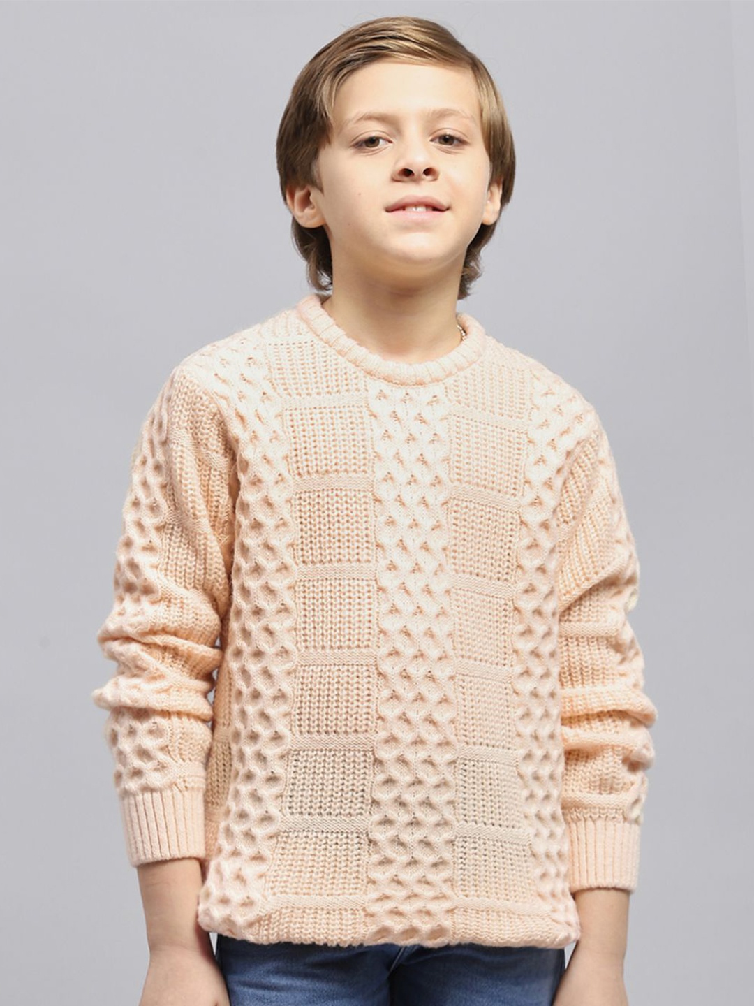 

Monte Carlo Boys Self Design Woollen Pullover, Peach