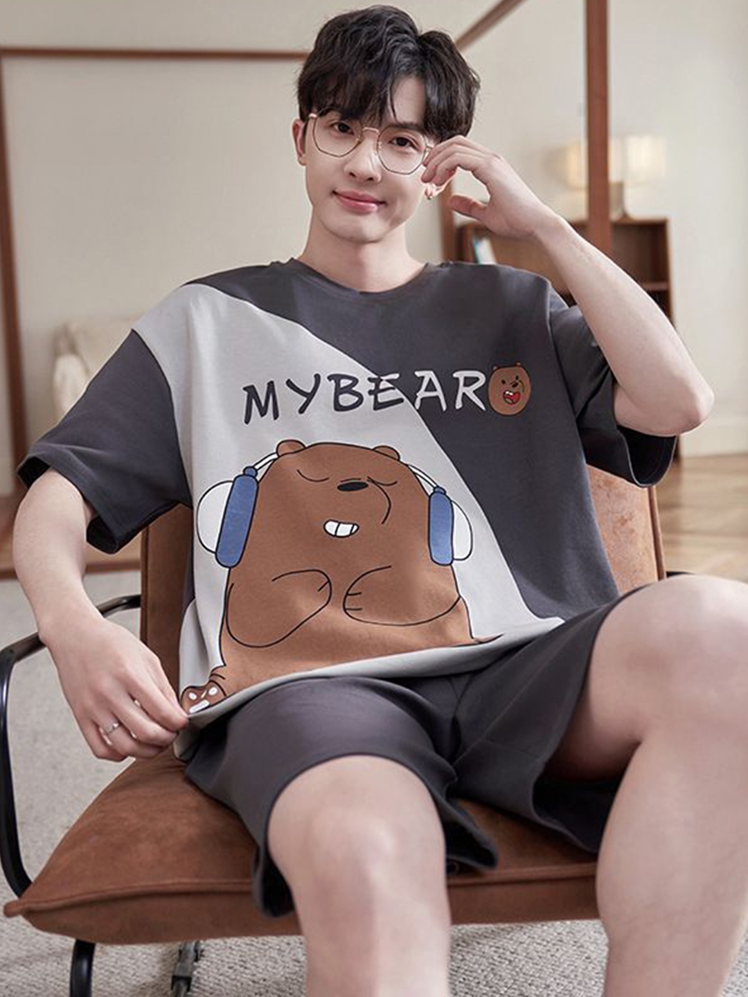 

StyleCast Grey Cartoon Characters Printed Pure Cotton T-shirt With Short