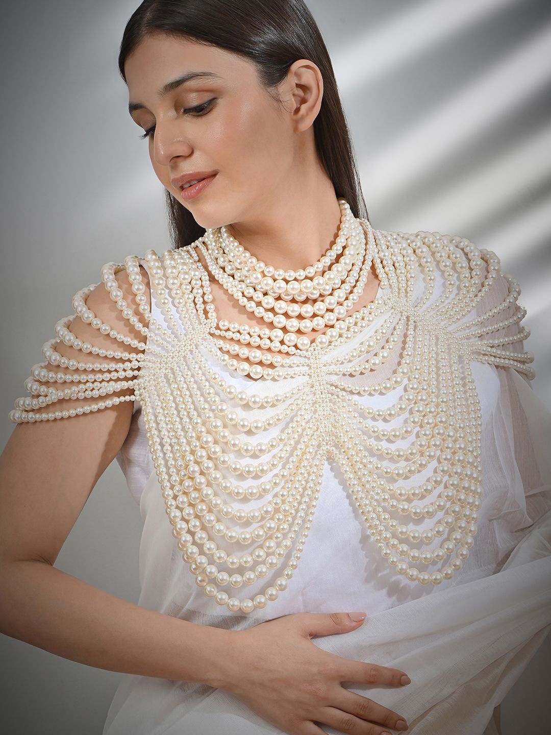 

ToniQ Gold-Plated Pearls Beaded Choker Body Chain, White