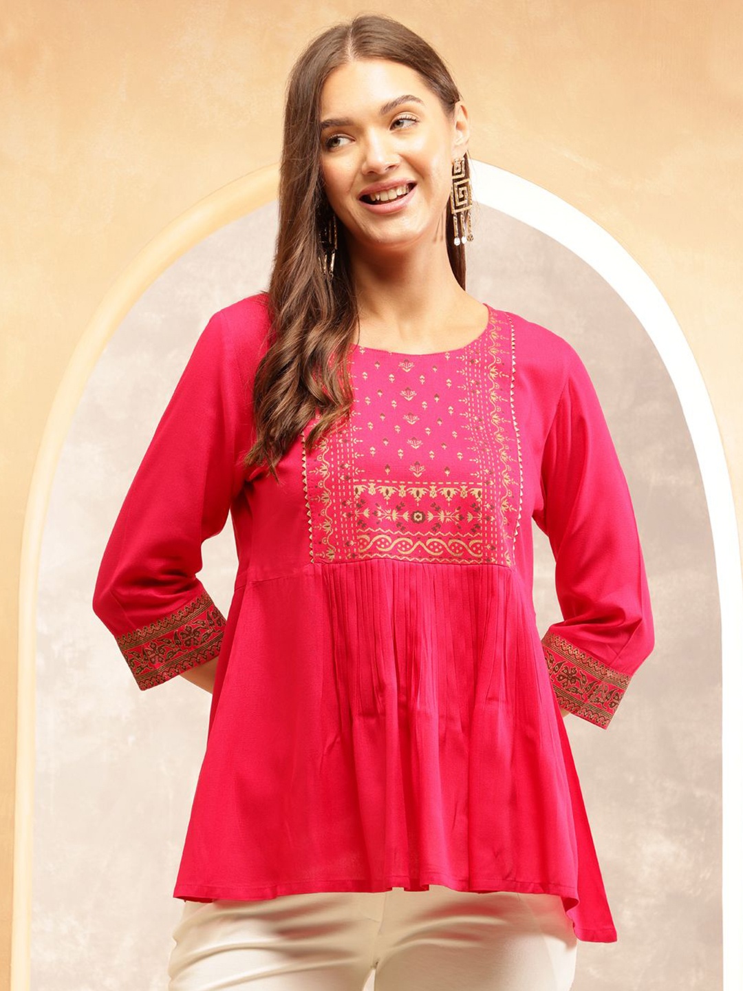 

Anouk Rustic Women Ethnic Motif Printed Top, Fuchsia