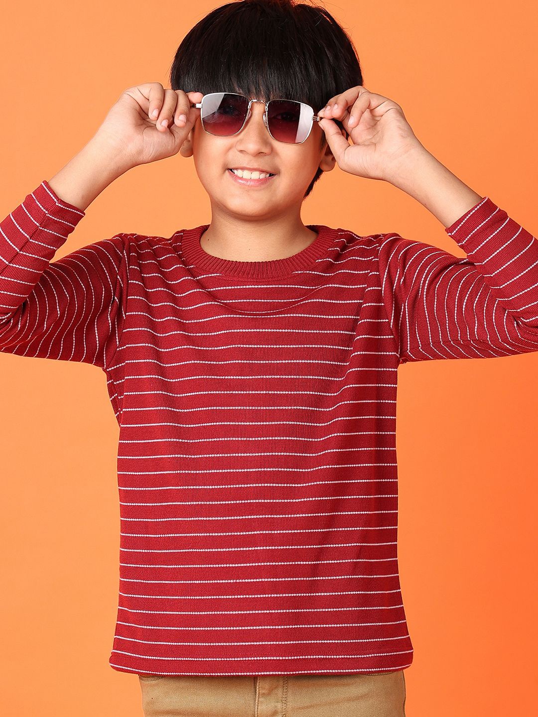 

V-Mart Boys Striped Long Sleeves Pullover, Maroon
