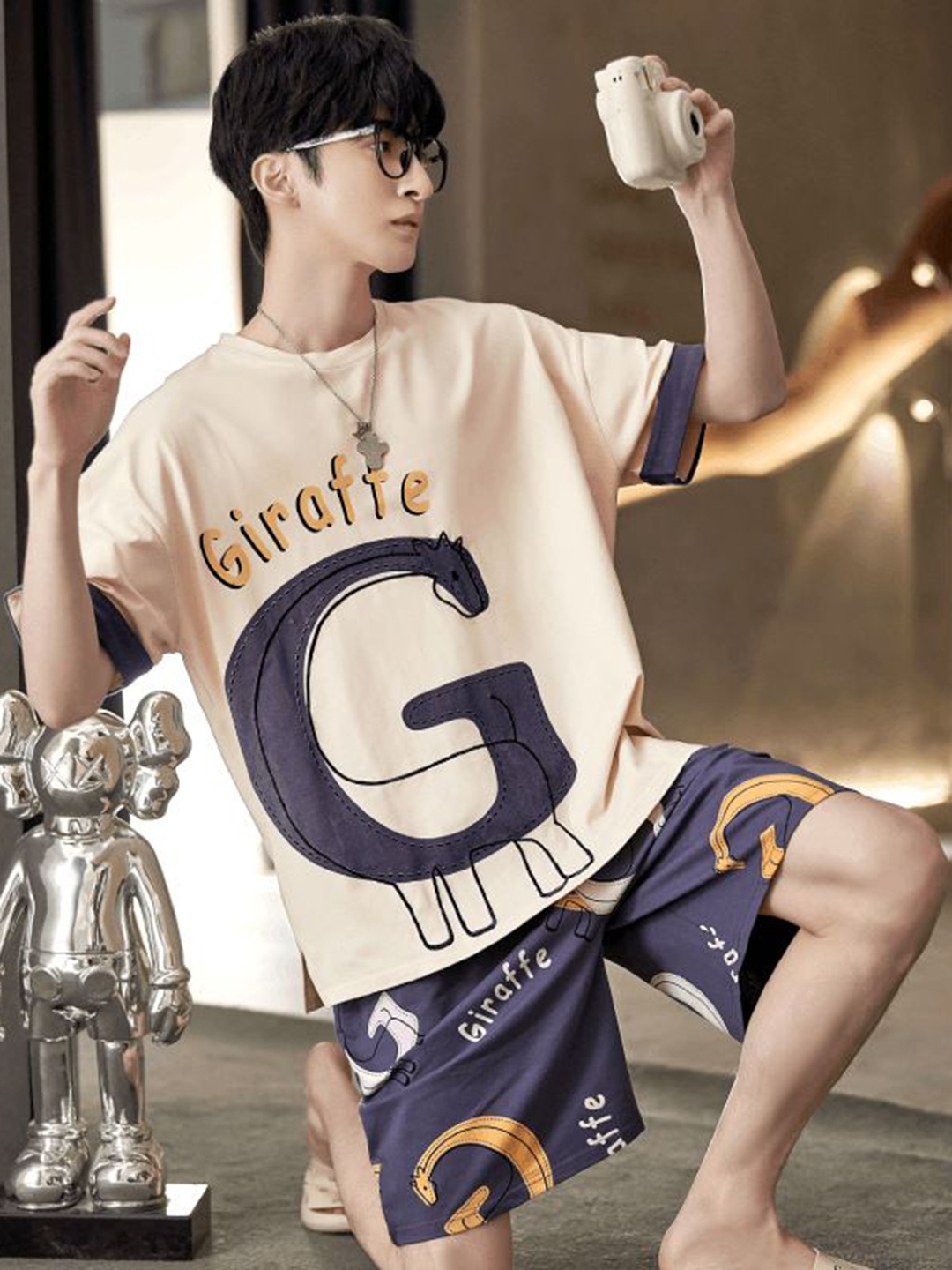 

StyleCast Printed Pure Cotton T-shirt With Shorts, Brown
