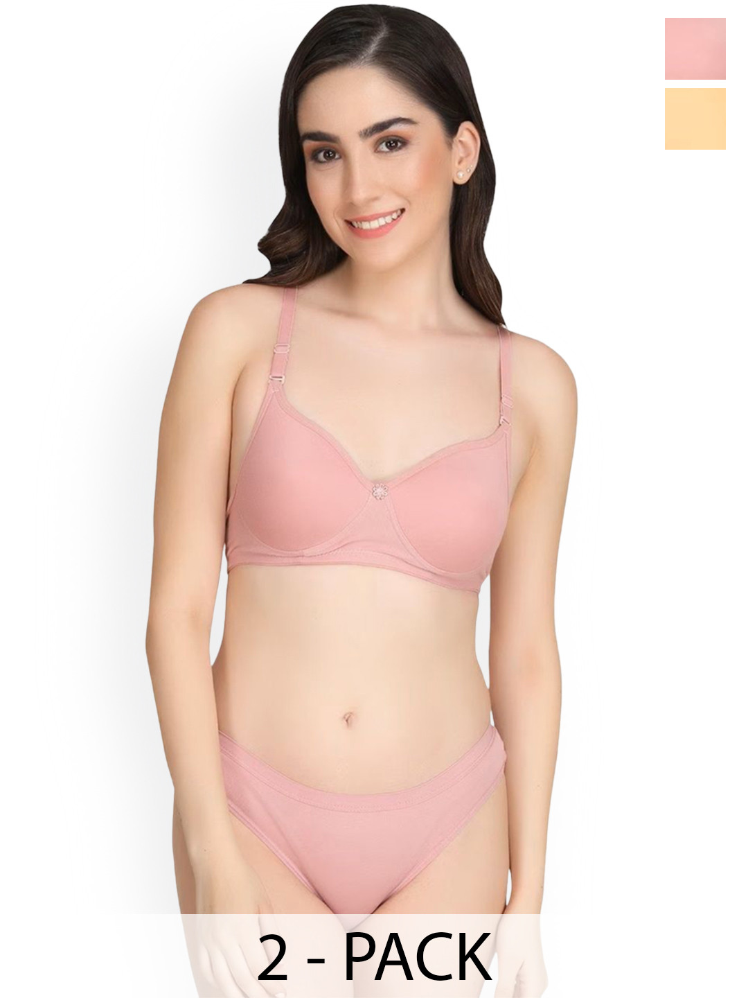 

Designer Bugs Women Pack Of 2 Cotton Lingerie Set, Yellow