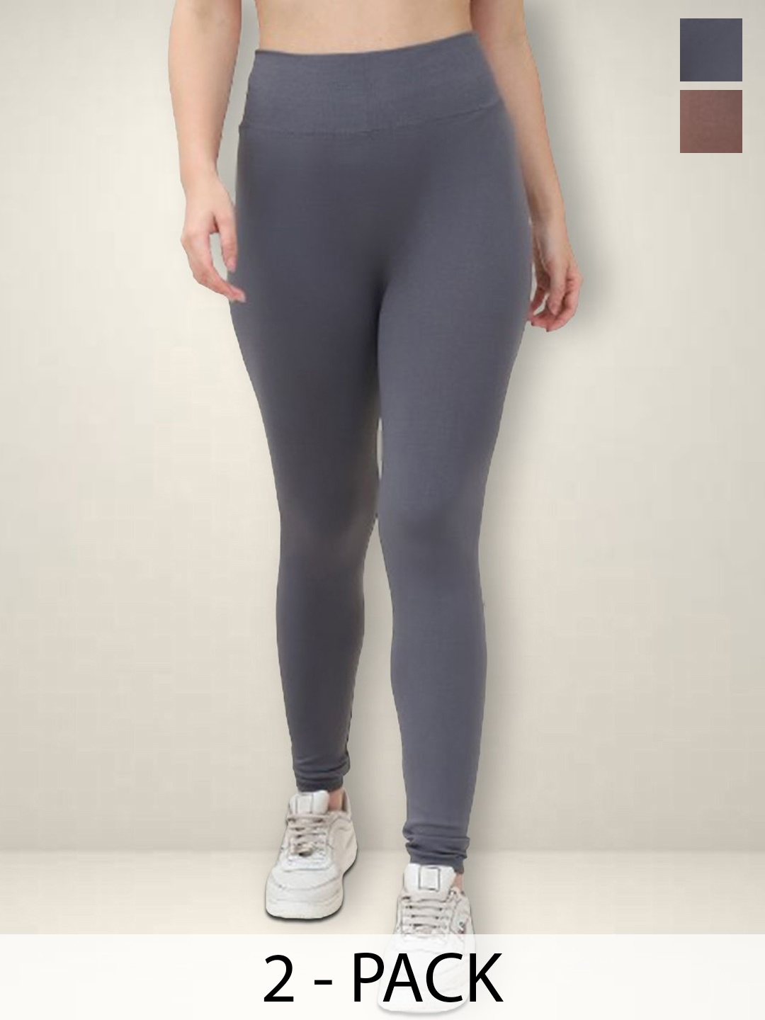 

Jinfo Pack Of 2 Women High-Waisted Ankle-Length Sports Tights, Grey