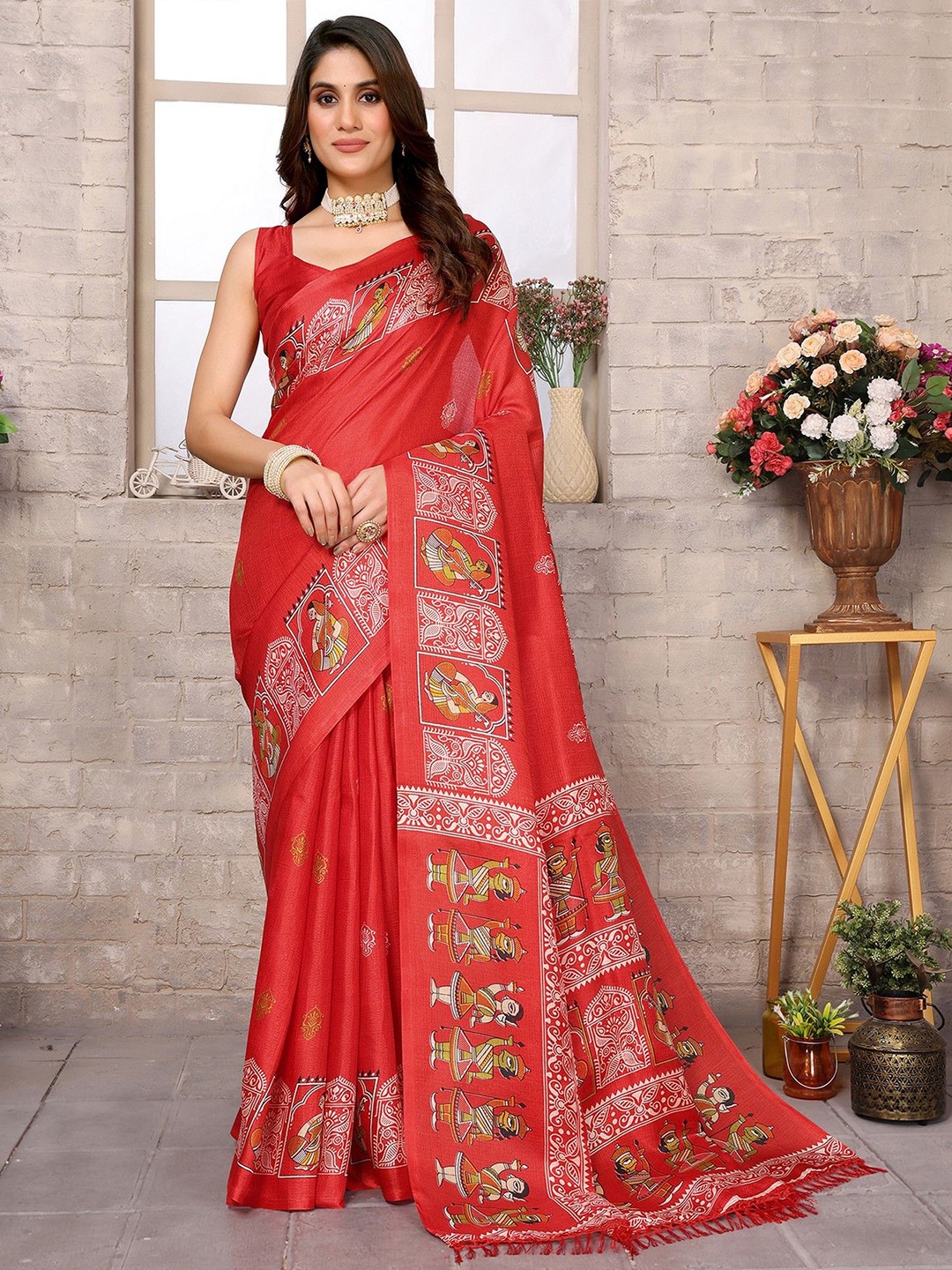 

KALINI Ethnic Motifs Printed Saree, Red