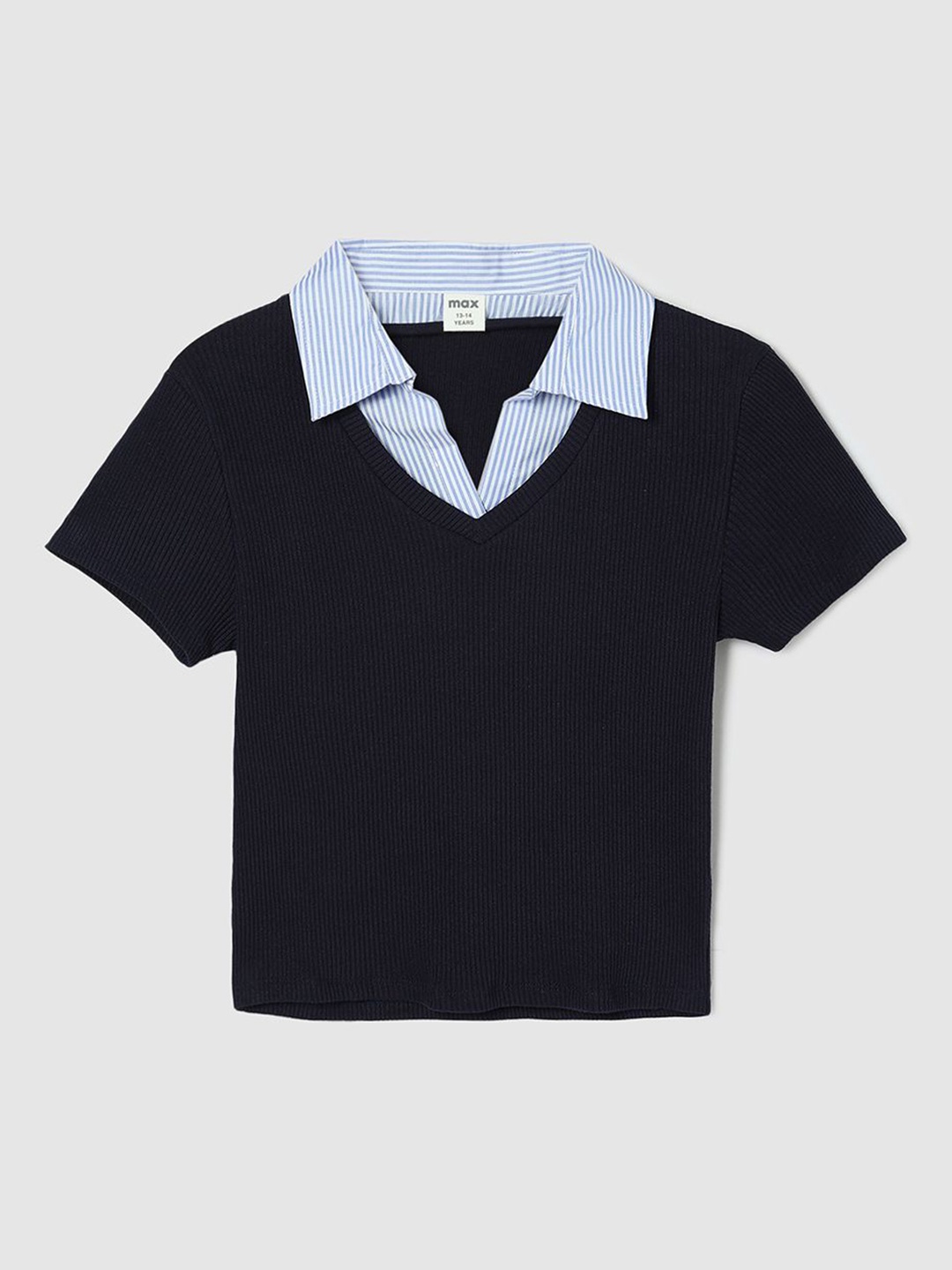 

max Girls Cotton Shirt Collar Short Sleeves Casual Top, Blue
