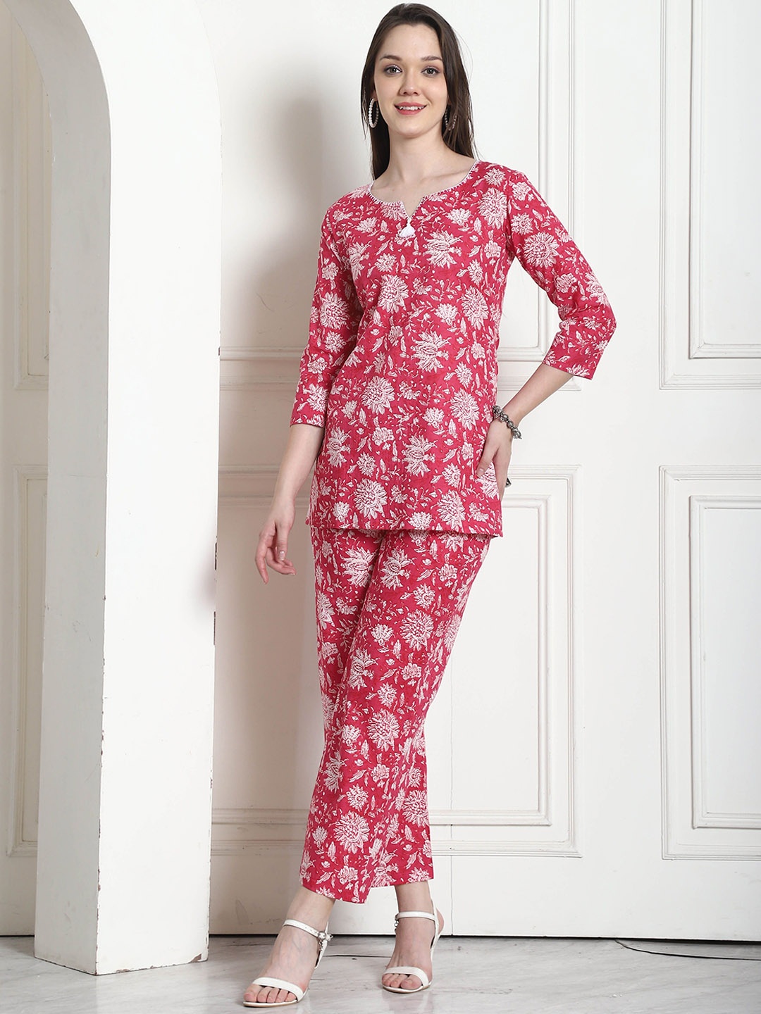 

Roly Poly Printed Pure Cotton Tunic With Trousers Co-Ords, Pink