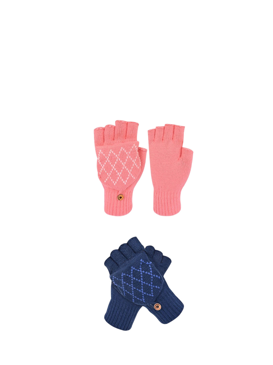 

LOOM LEGACY Women Pack Of 2 Checked Acrylic Fingerless Gloves, Blue