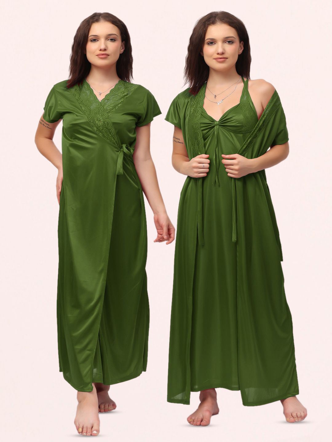 

NIGHT KEYS Women Set Of 6 Piece Maxi Nightdress, Green
