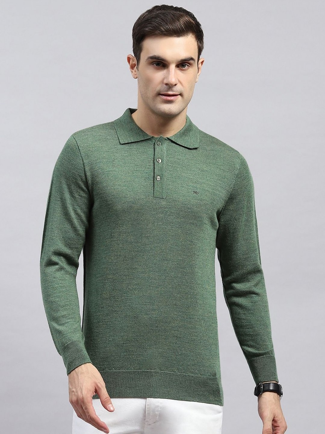 

Monte Carlo Men Polo Collar Woollen Pockets T-shirt, Green