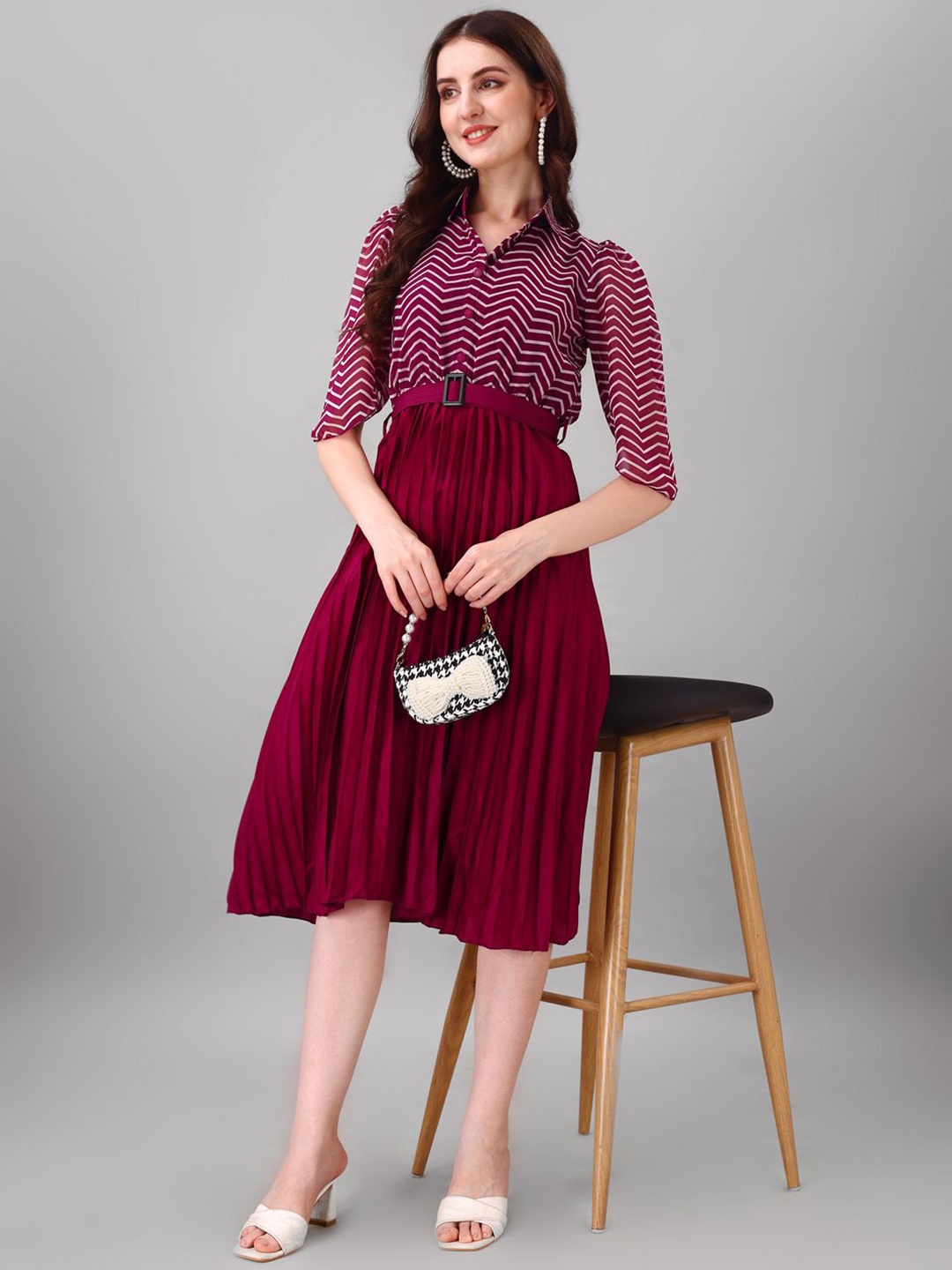 

Raiyani Enterprise Women Shirt Collar Fit & Flare Casual Dress, Magenta