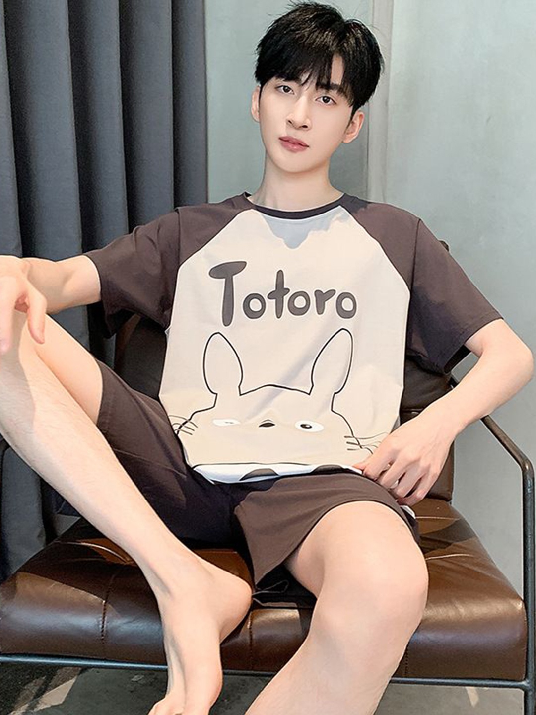 

StyleCast Printed T-shirt With Shorts Night Suit, Brown