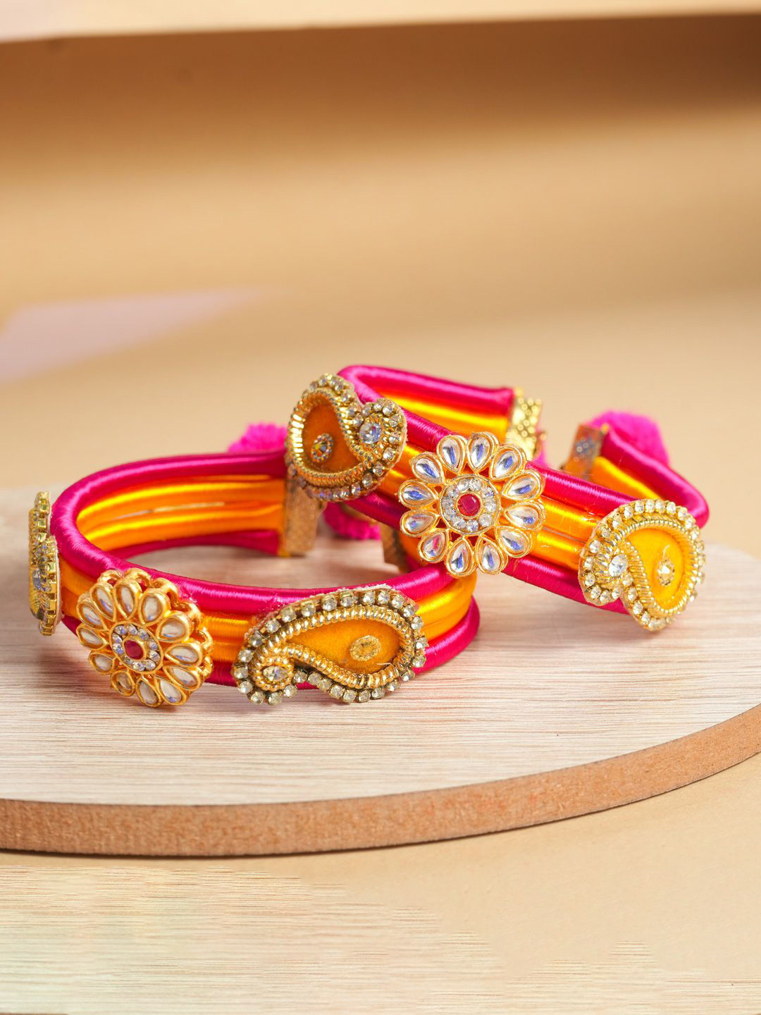 

VIRAASI Set Of 2 Kundan Studded Bangles, Pink