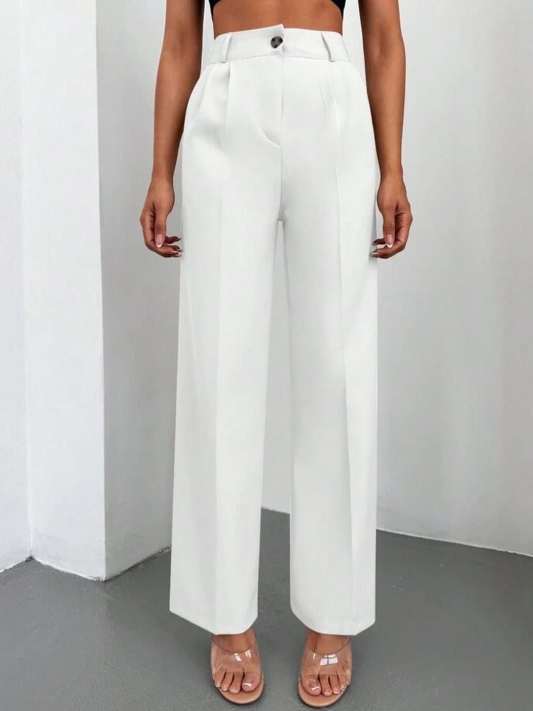 

BROADSTAR Women Pleated Korean Pants, White