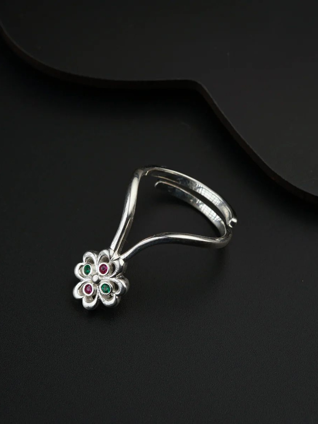 

House of Aadyaa 92.5 Sterling Silver Stone Studded Adjustable Finger Ring