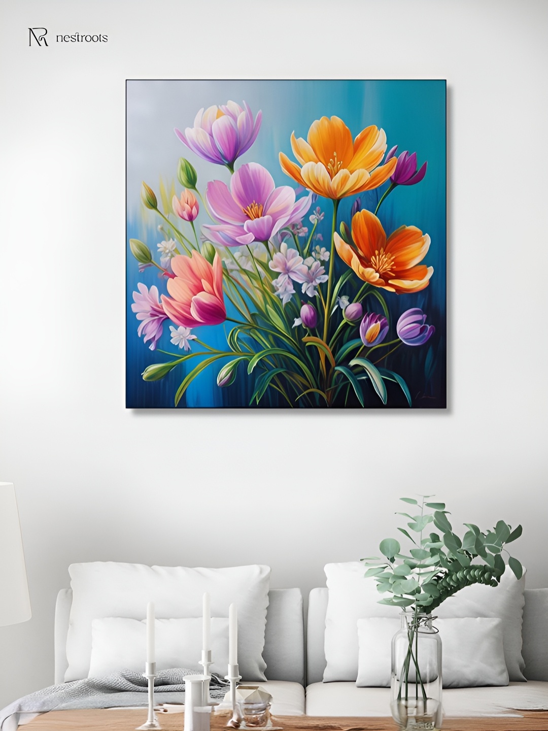 

nestroots Vibrant Flowers Purple & Orange Canvas Wall Arts