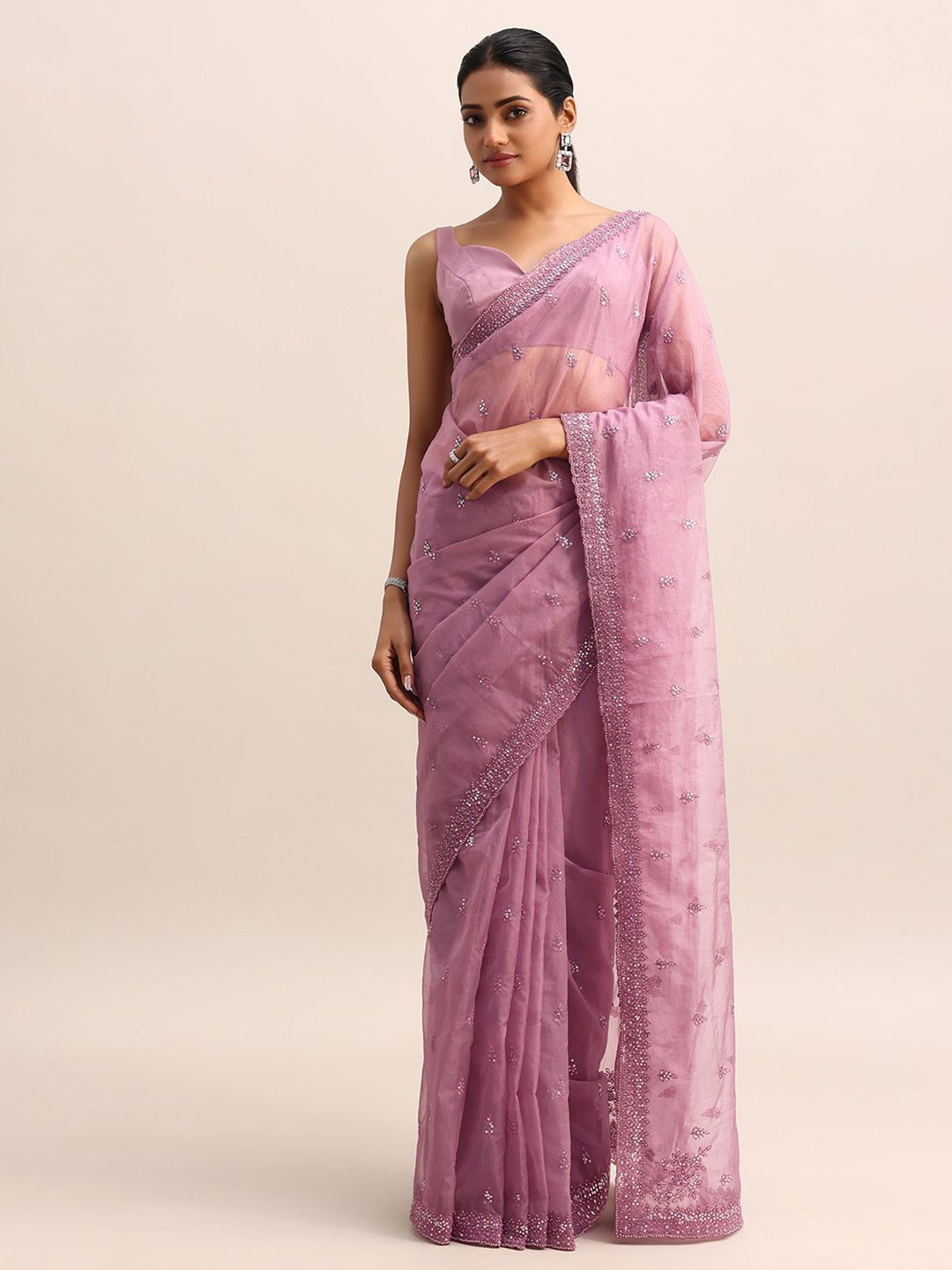 

KALKI Fashion Floral Sequinned Organza Saree, Purple