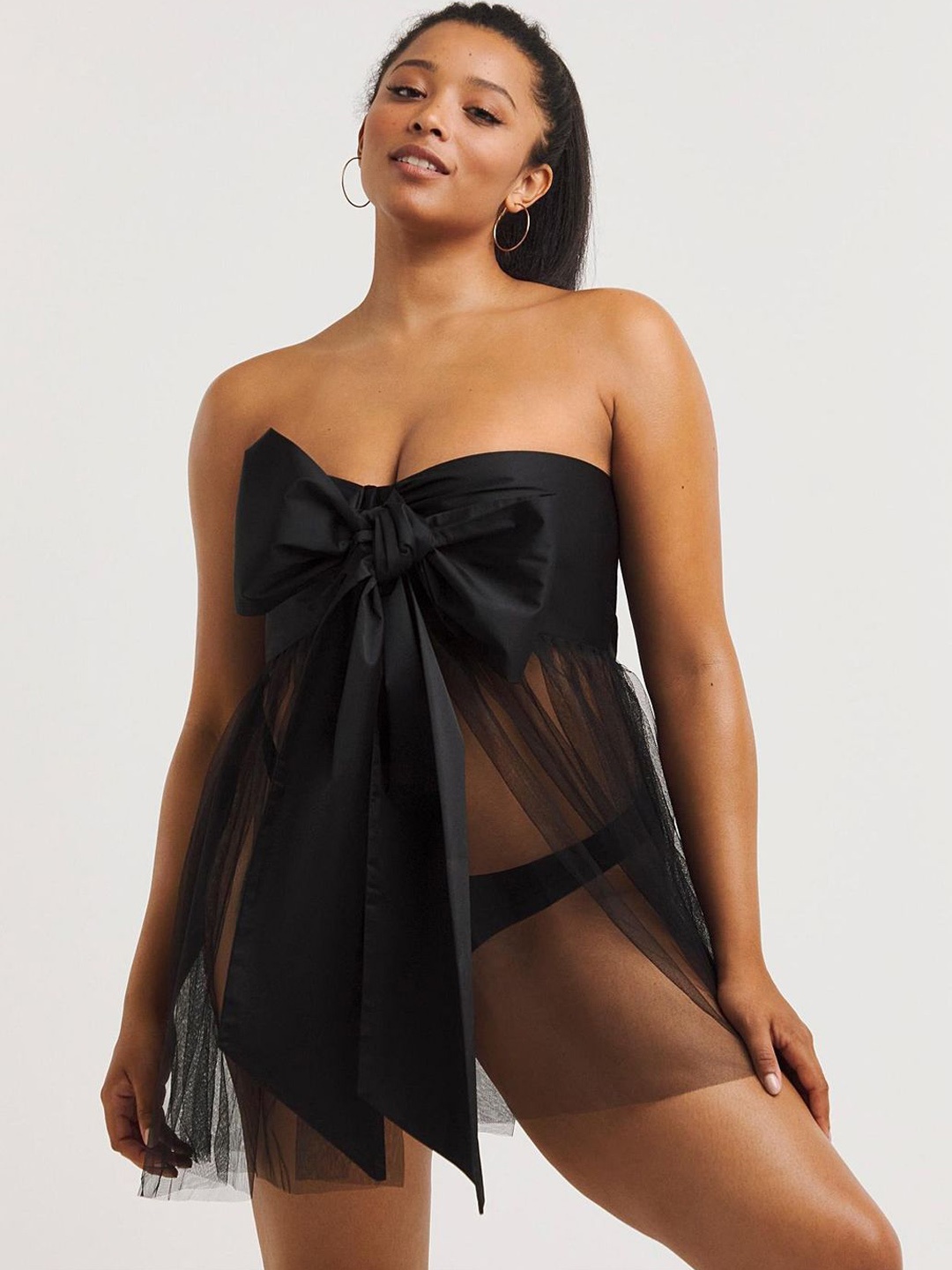 

KRENOZ Women Net Strapless Baby Doll, Black