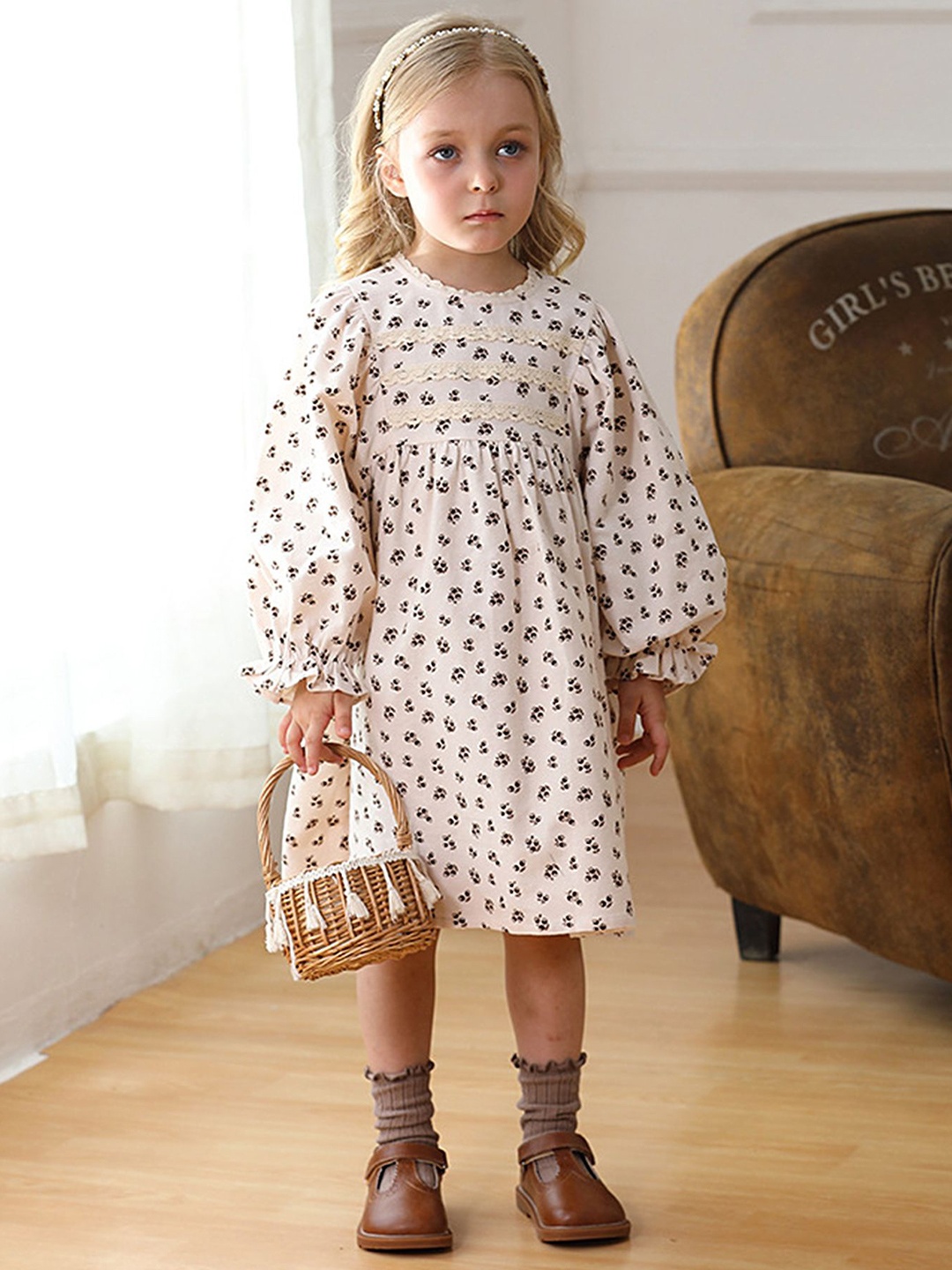 

LULU & SKY Girls cotton A-Line Dress, Cream