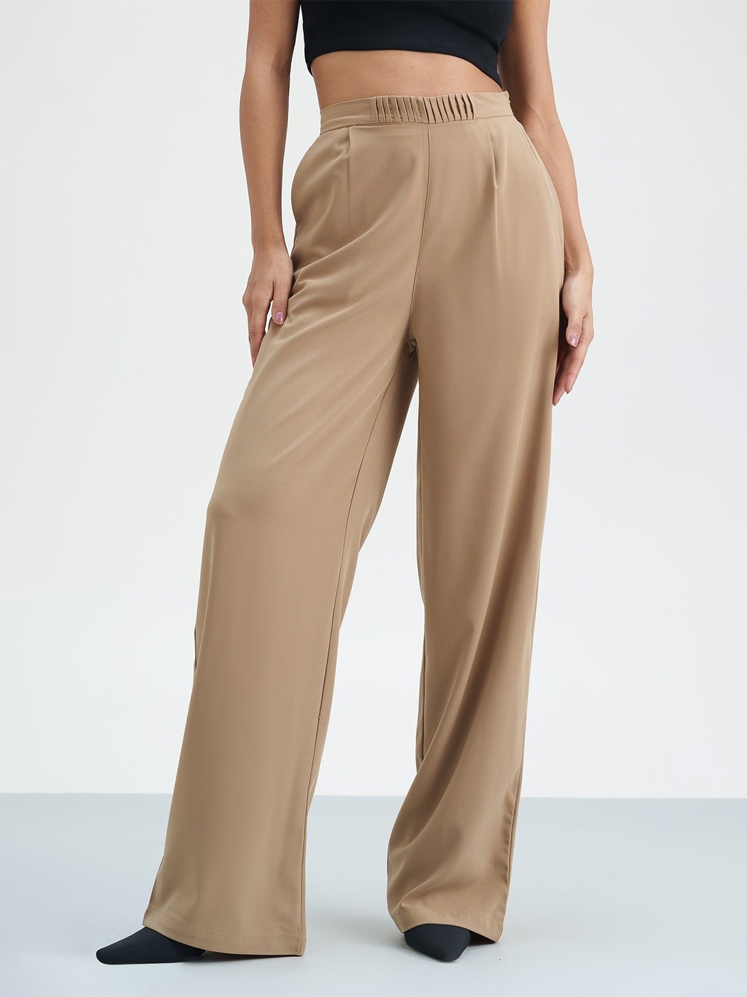 

FREAKINS Pleated Waistband Korean Pants, Beige