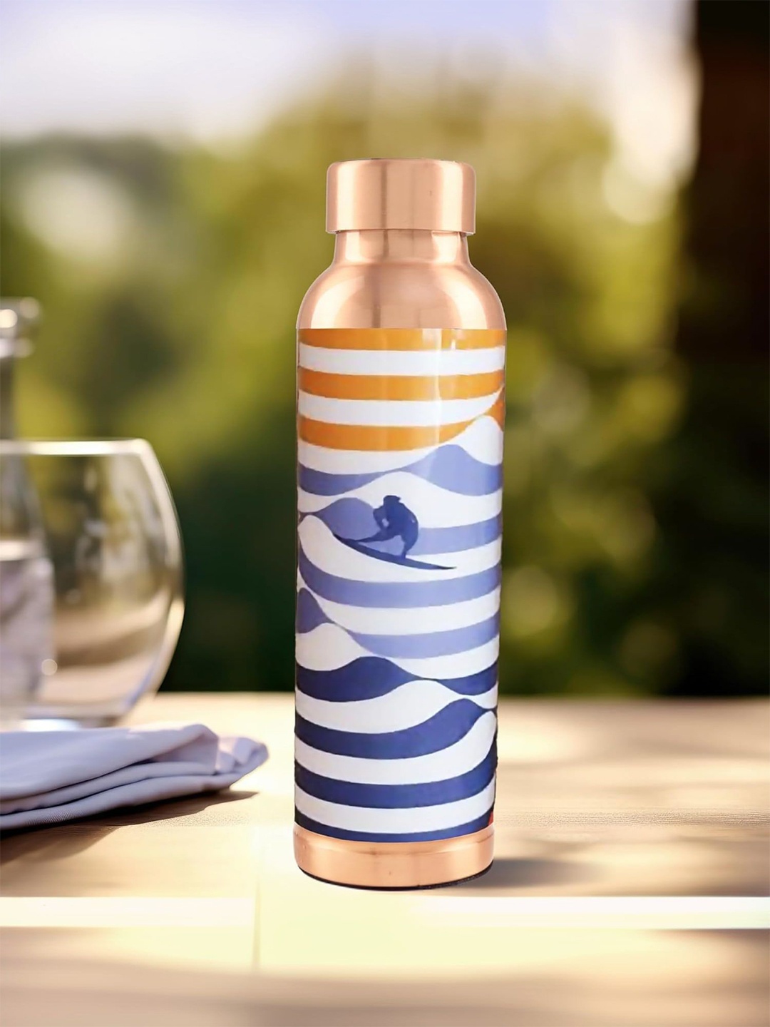 

Kuber Industries Copper-Toned & Blue Single Copper Printed Water Bottle