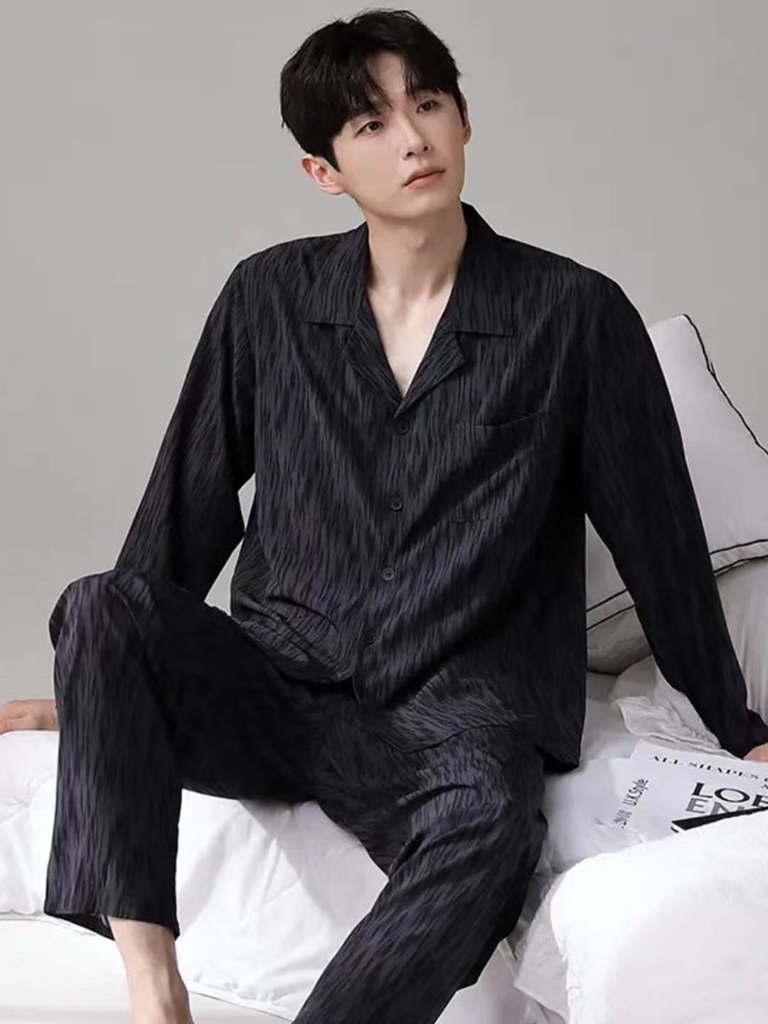 

StyleCast Black Abstract Printed Shirt & Trousers Night Suits