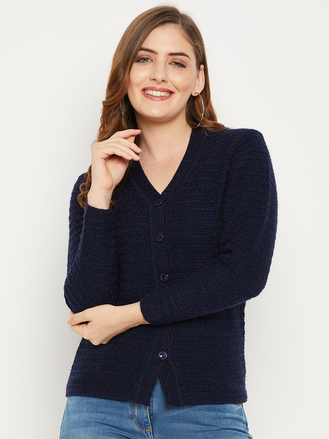 

Zigo Women Woollen Cardigan, Navy blue