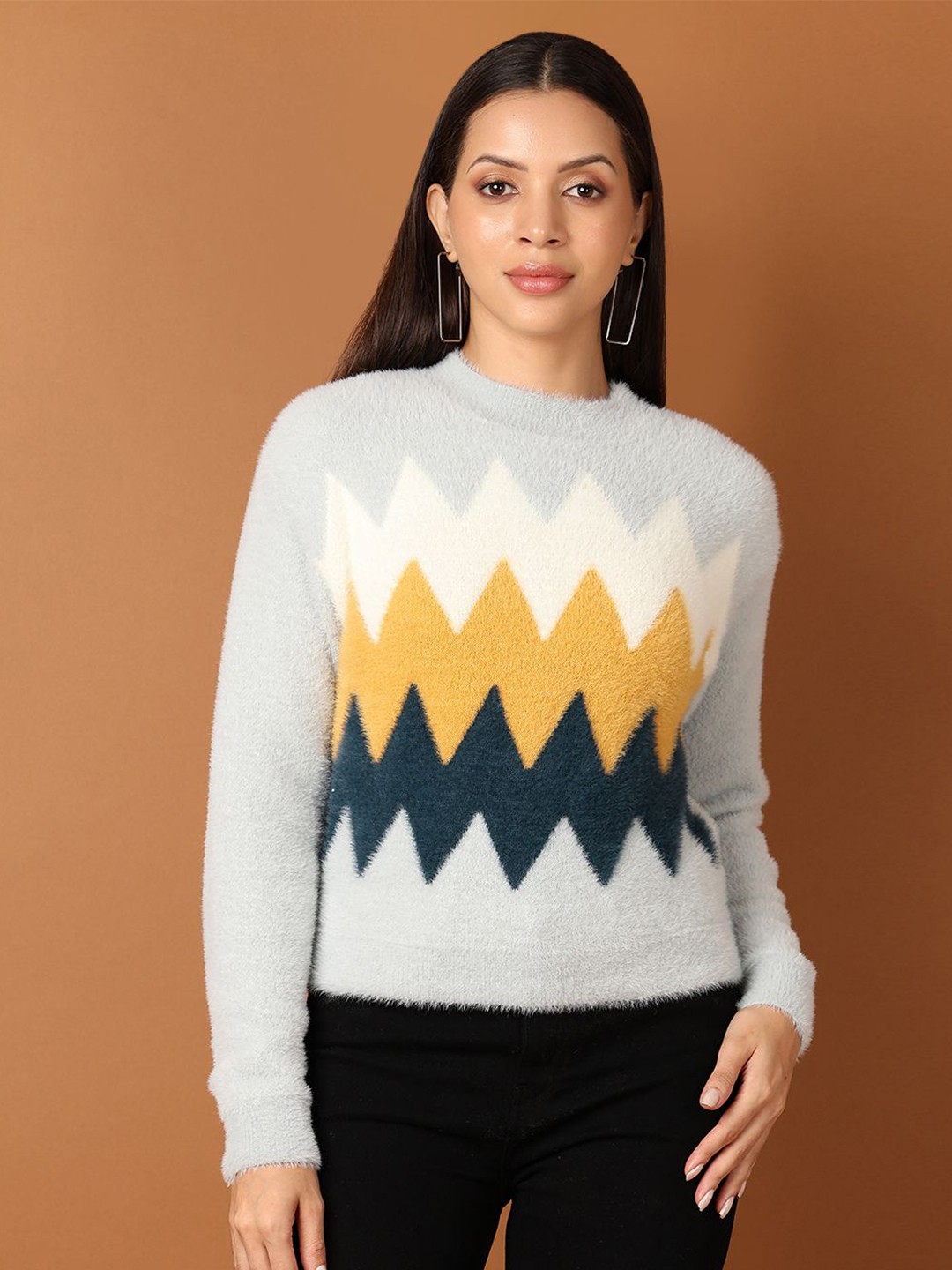 

V-Mart Women Cotton Chevron Printed Pullover Sweaters, Off white