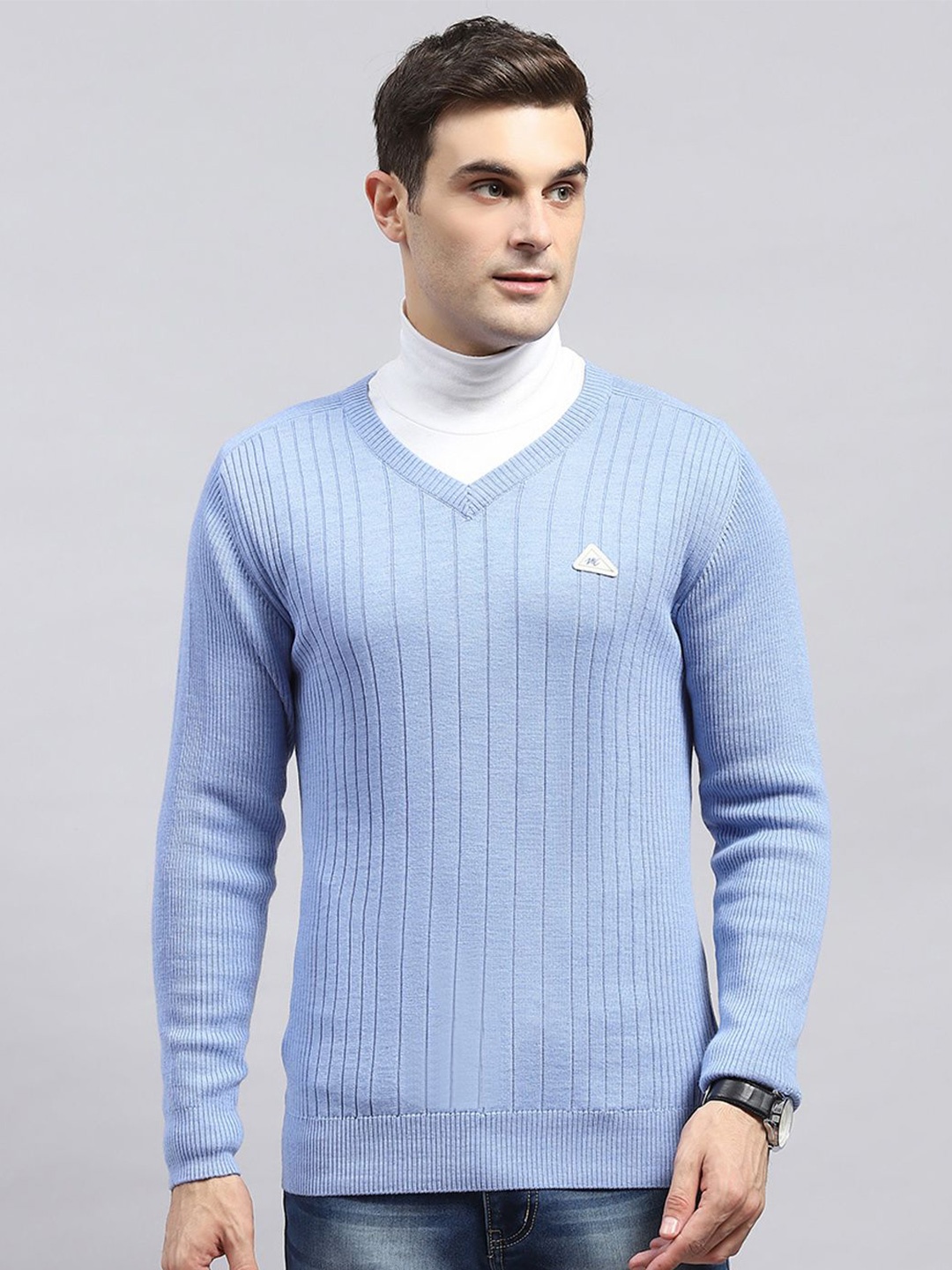 

Monte Carlo Men Striped Woollen Pullover, Blue