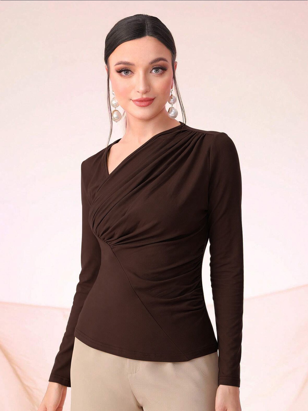 

StyleCast Women Long Sleeves Wrap Top, Black