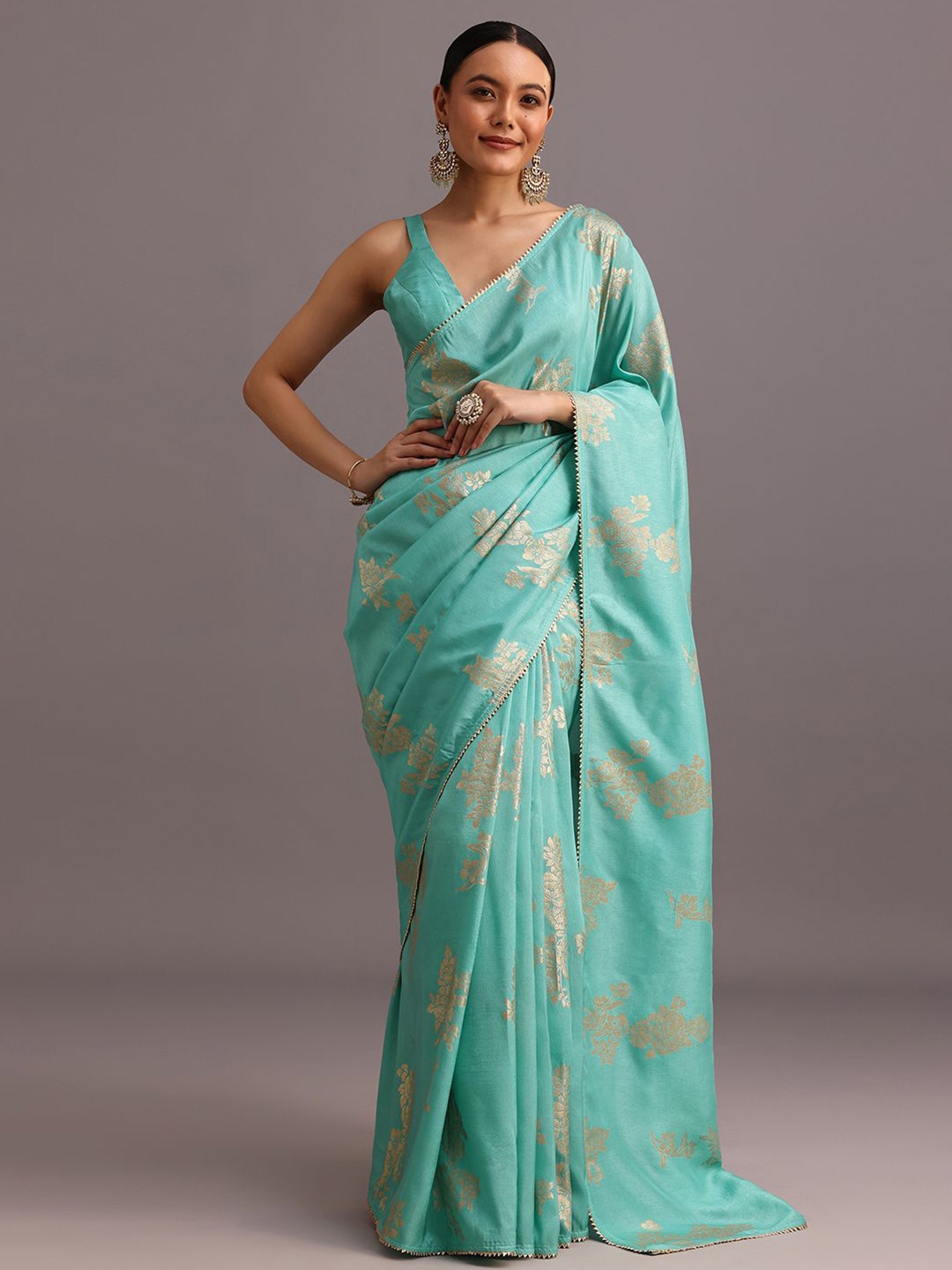 

KALKI Fashion Woven Design Zari Saree With Gota Patti Border, Blue