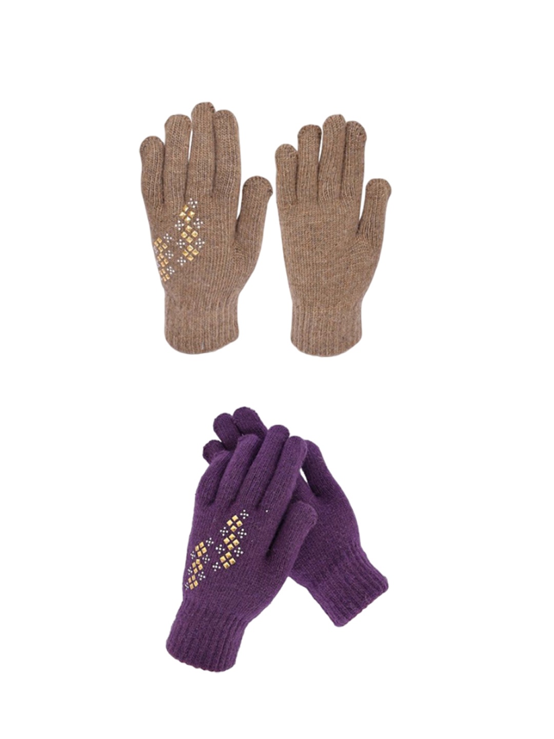

LOOM LEGACY Women Woollen Winter Pack Of 2 Pairs Patterned Acrylic Winter Gloves, Purple
