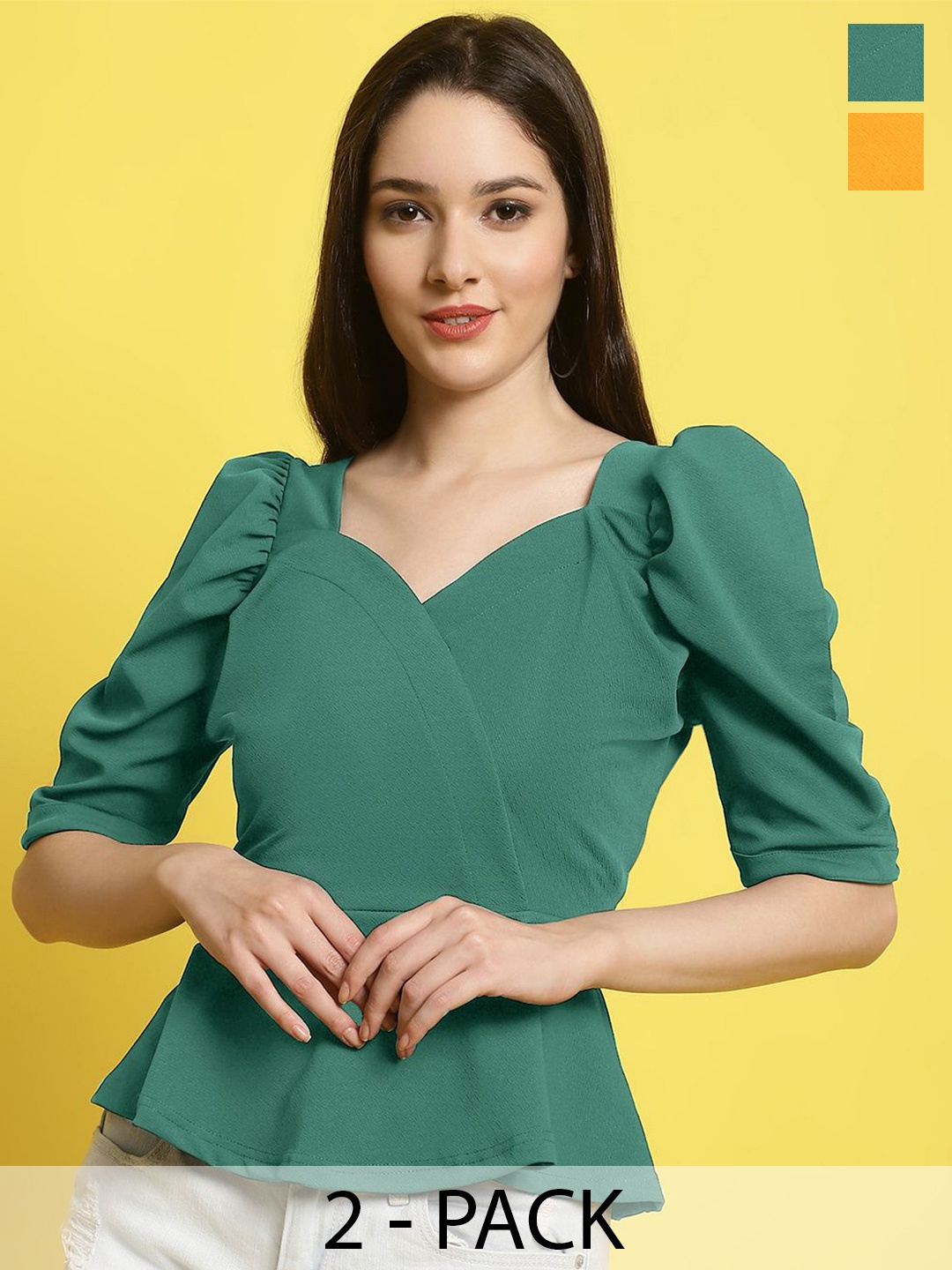 

Metronaut Womens - Pack Of 2 Sweetheart Neck Crop Top, Green