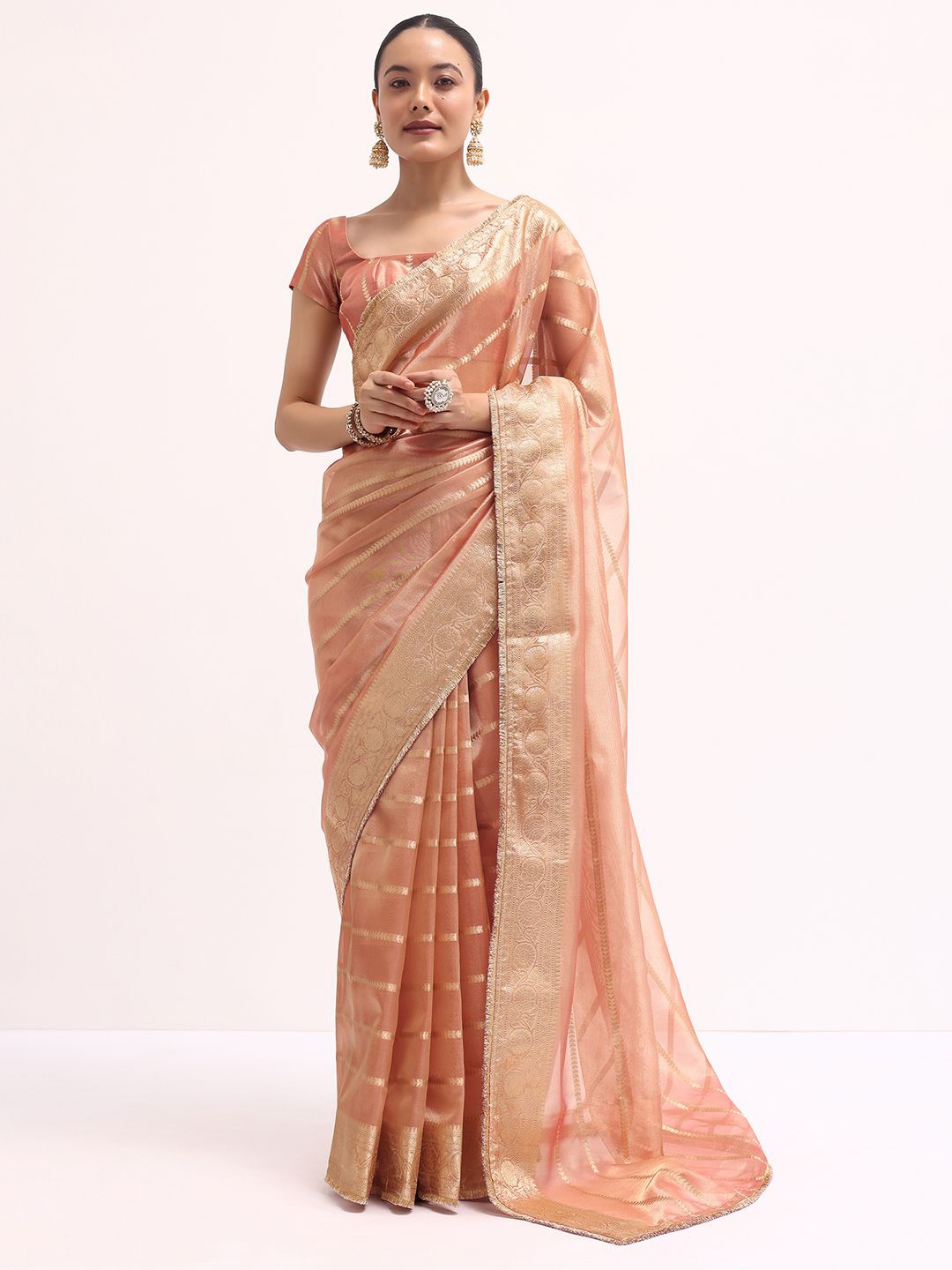 

KALKI Fashion Woven Design Zari Chanderi Saree, Pink