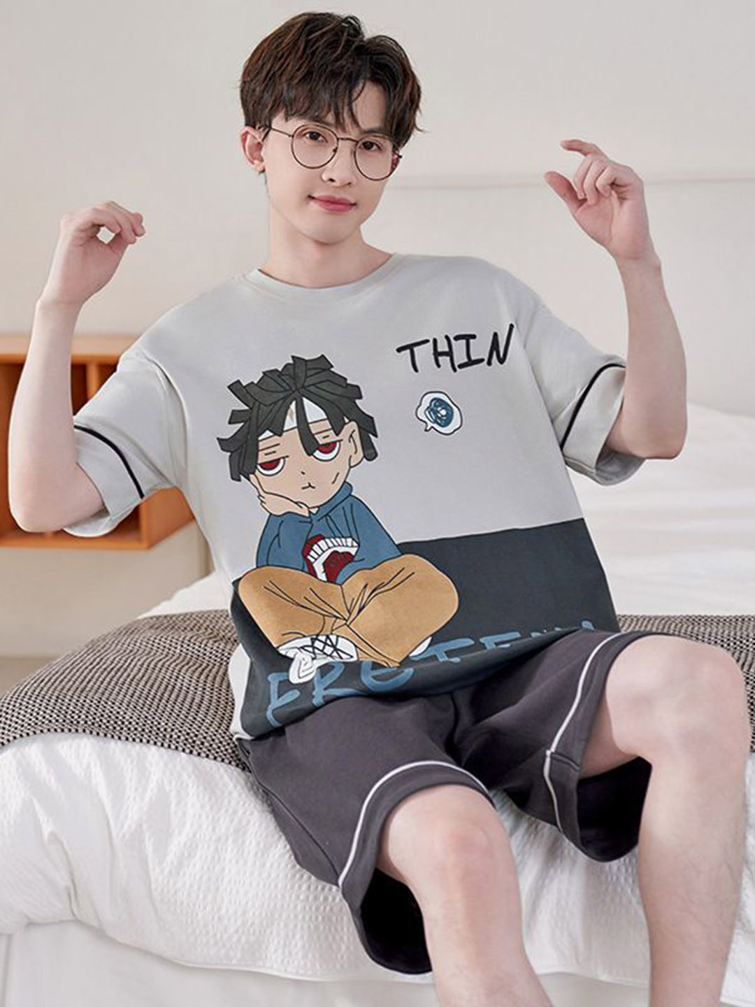 

StyleCast Grey Printed T-Shirt & Shorts Night Suit