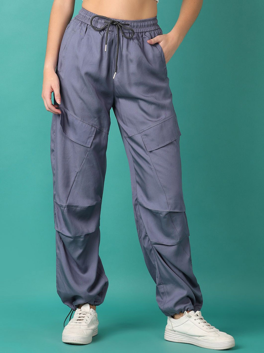 

V-Mart Women Cotton Regular Fit Cargos Trousers, Grey