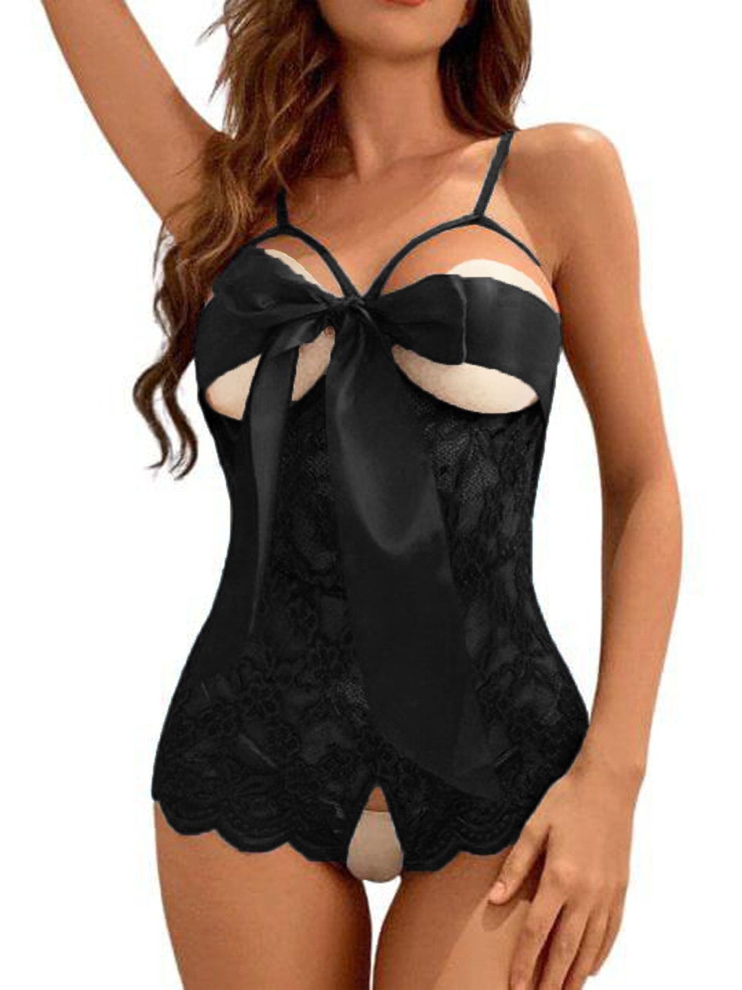 

KRENOZ Net Self Design Shoulder Straps Baby Doll, Black