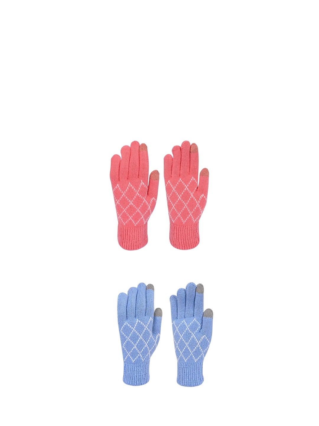 

LOOM LEGACY Women Pack Of 2 Checked Acrylic Winter Gloves, Blue