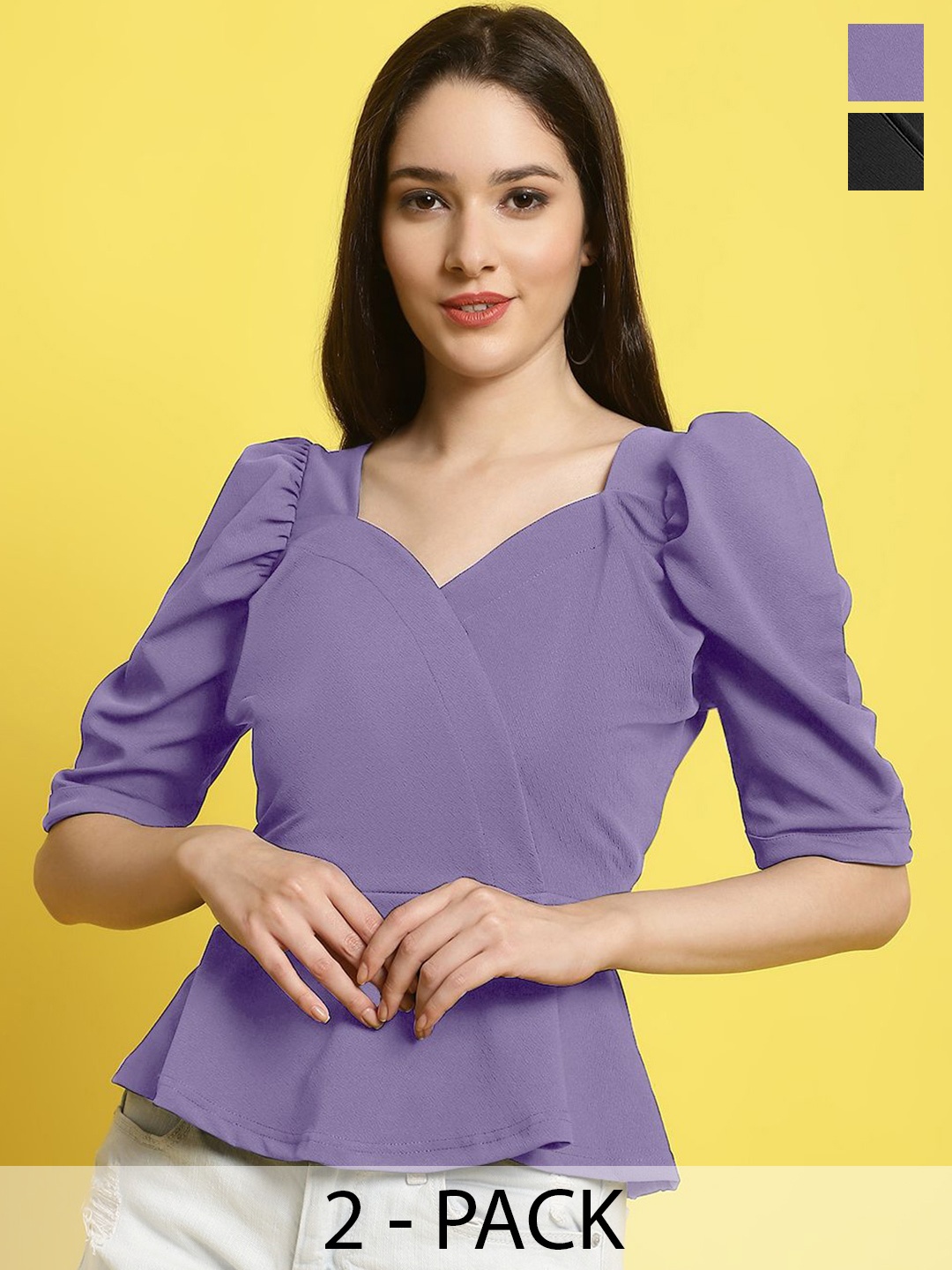 

Metronaut Women Pack Of 2 Sweetheart Neck Crop Top, Purple